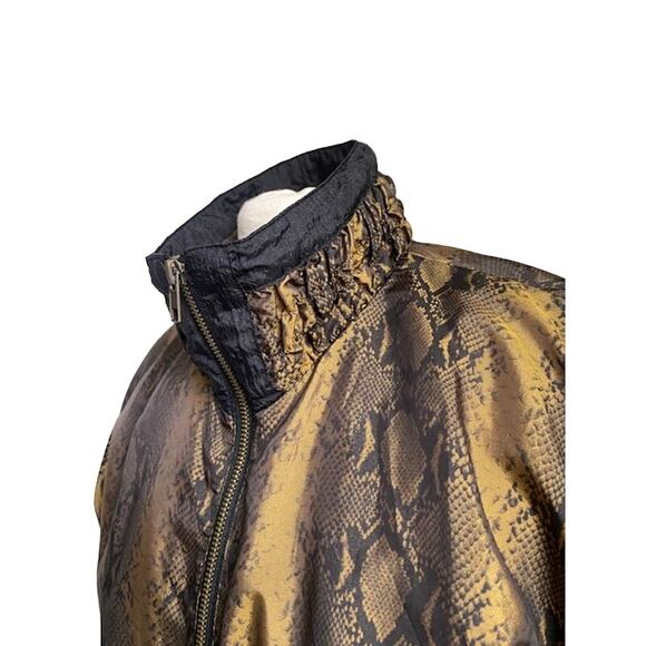 VINTAGE Full Zip Windbreaker Jacket Womens Sz Medium Brown Snakeskin 90s Nylon - Picture 4 of 8